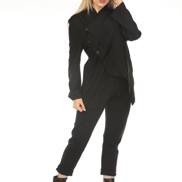 Black Buttoned Asymmetrical Blazer - Picture 8 of 8